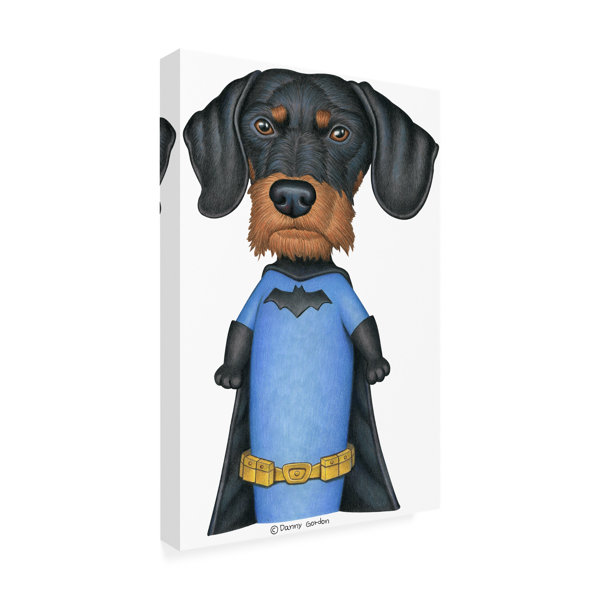 Trinx Black Dachshund Batman Outfit On Canvas by Danny Gordon Art Print